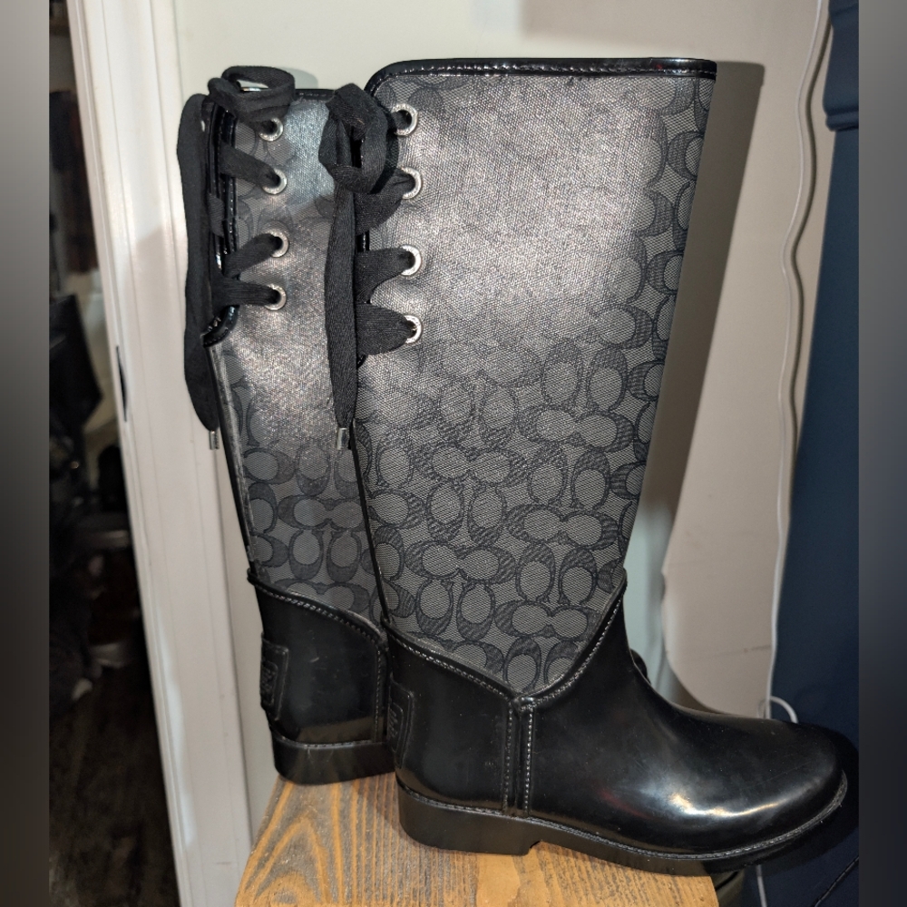 Coach Black and Gray Winter Rain Boots